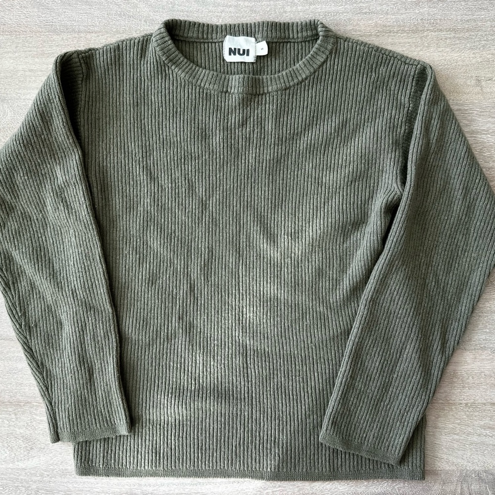 Nui Olive Green Ribbed Crewneck Sweater